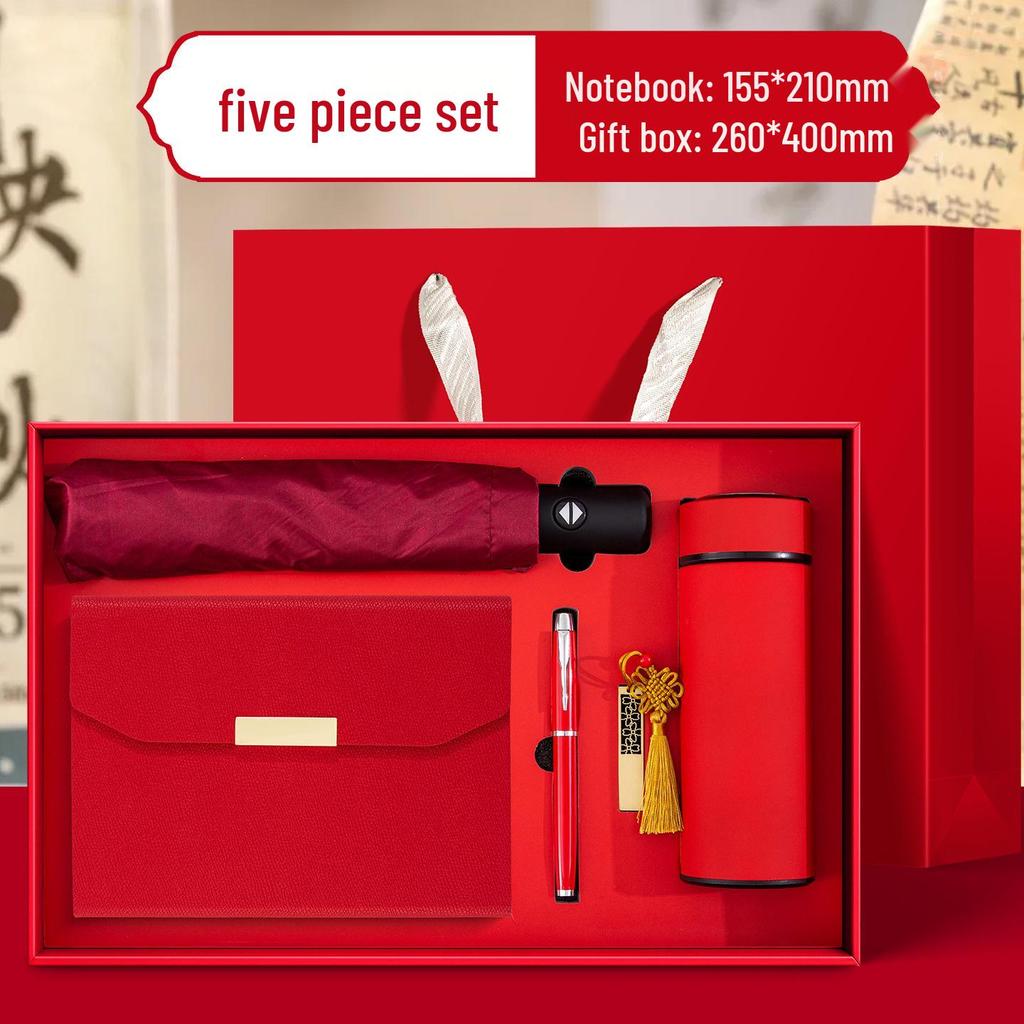 Exklusives Geschenkset: Maßgeschirm, Isolierbecher, Hochwertiges Notizbuch, USB-Speicherstick, Firmengeschenk