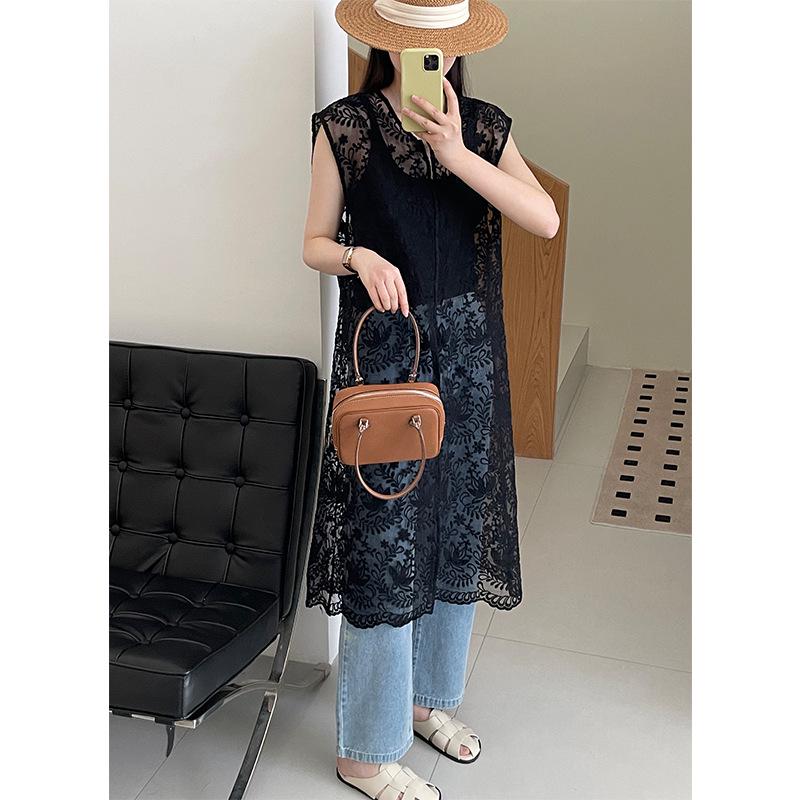 Taochuan Retro-Spitzen-Jacquard-Kleid mit mehrlagigem Kittel für Frühling/Sommer