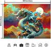 Fantasy Dragon Tapestry, Traditional Blue Chinese Dragon With Flowers And Scenic View Wall Art For Bohemian Aesthetic Decor