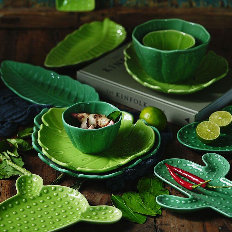 Breakfast Plate Creative Dim Sum Plate Malachite Green Ceramic Dinner Plate Thai Simple Tropical Rainforest Theme Tableware