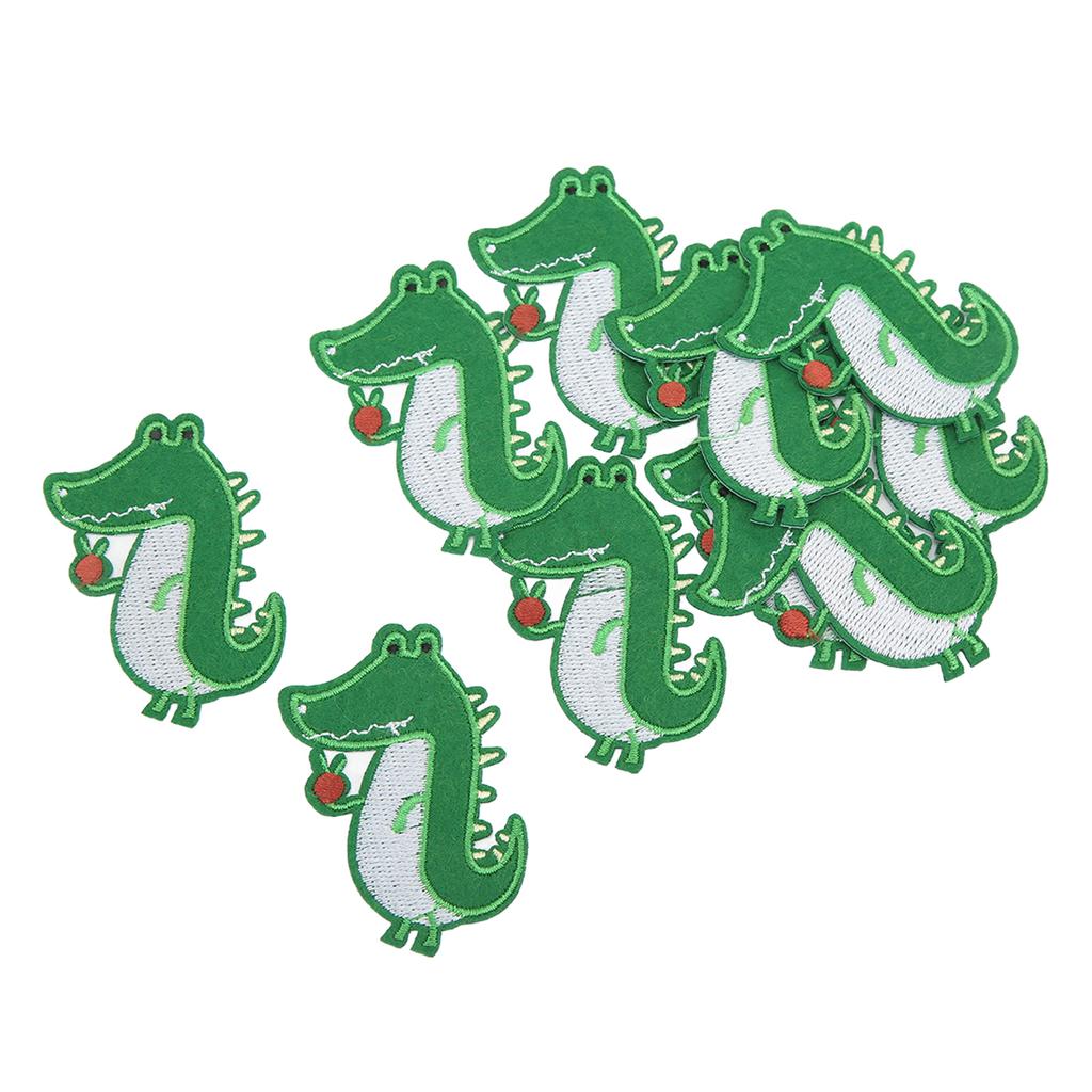 10pcs Iron Patches Cotton Material Green Animal Pattern Cartoon Style DIY Making Embroidered Patch