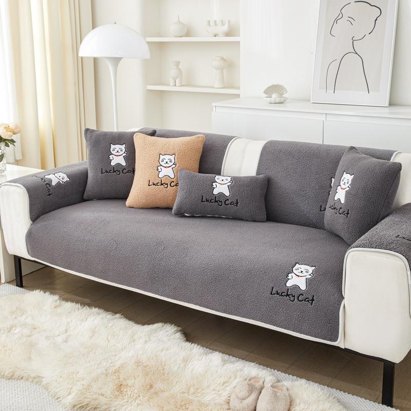 Cartoon Lamb Wool Sofa Cushion  Autumn And Winter New Thickened Seat Cushion High-End Non-Slip Sofa Cover Cover Cloth
