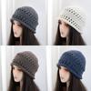 Solid color crimped hollow knitted headgear women's autumn new versatile wool hat loose pullover cold hat