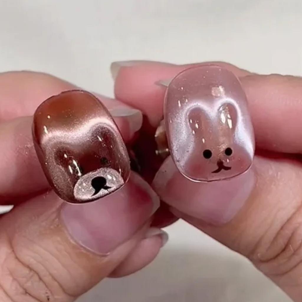 4pcs Cute Rabbit Bear Shaped Cat Eye Nail Magnet Stick Fold Eared Rabbit Effects Iron Piece Magnet Stick Gel Polish Magnet Tools