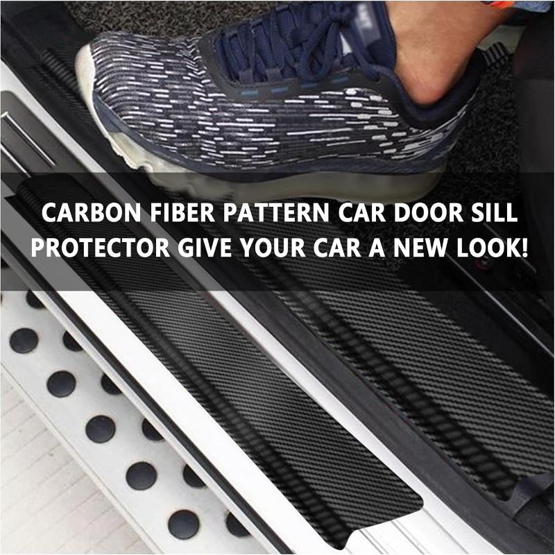 4Pcs Universal Carbon Fiber Leather Car Door Sill Protection Film Diy Paste Waterproof Anti Scratch Strip Car Sticker