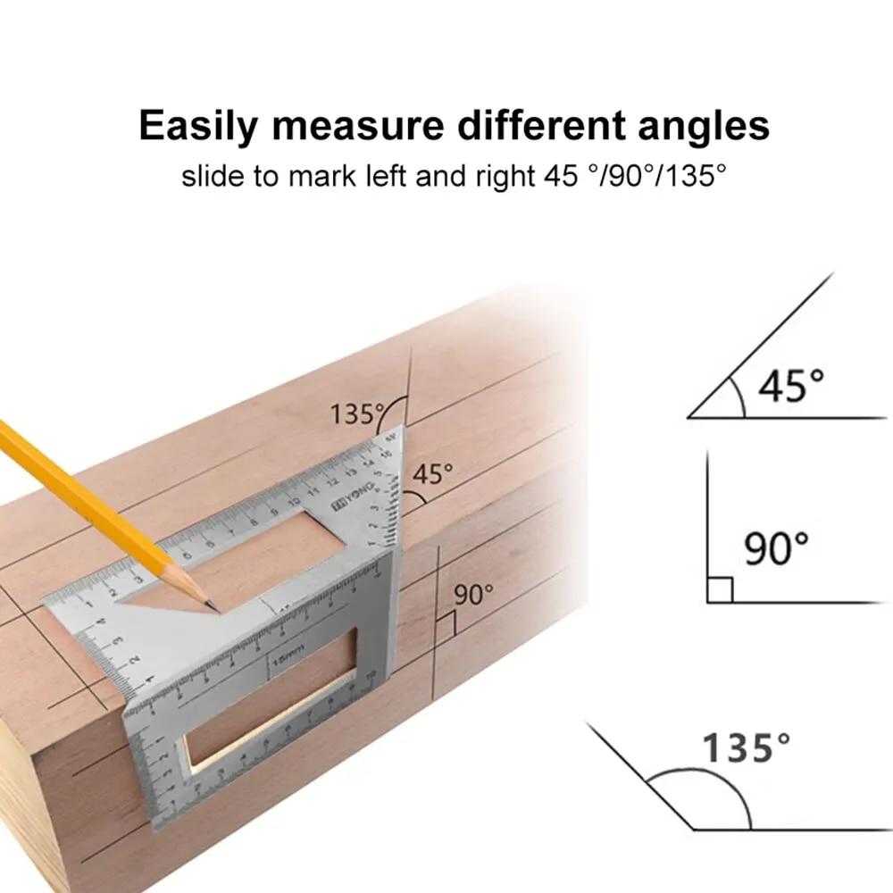 Règle Carrée pour le Travail du Bois en Alliage D'aluminium, Rapporteur 45 à 90 Degrés, Outil de Mesure Multi-angle pour Ingénieur Charpentier, Conception Anodisée épaissie pour