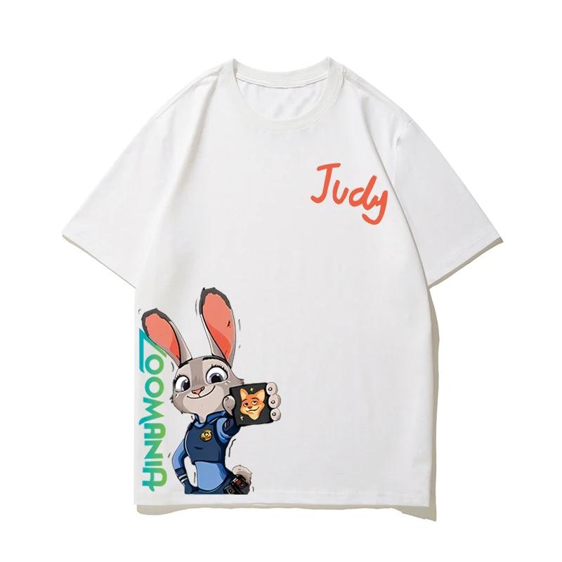 Tištěné letní tričko pro rodiče a děti, volné, Zootopia zboží, Nick a Judy, krátký rukáv, nadměrná velikost