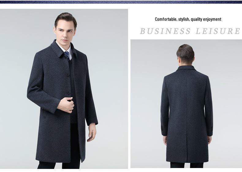 Men's Long Double-faced Wool Trench Coat with Down Liner