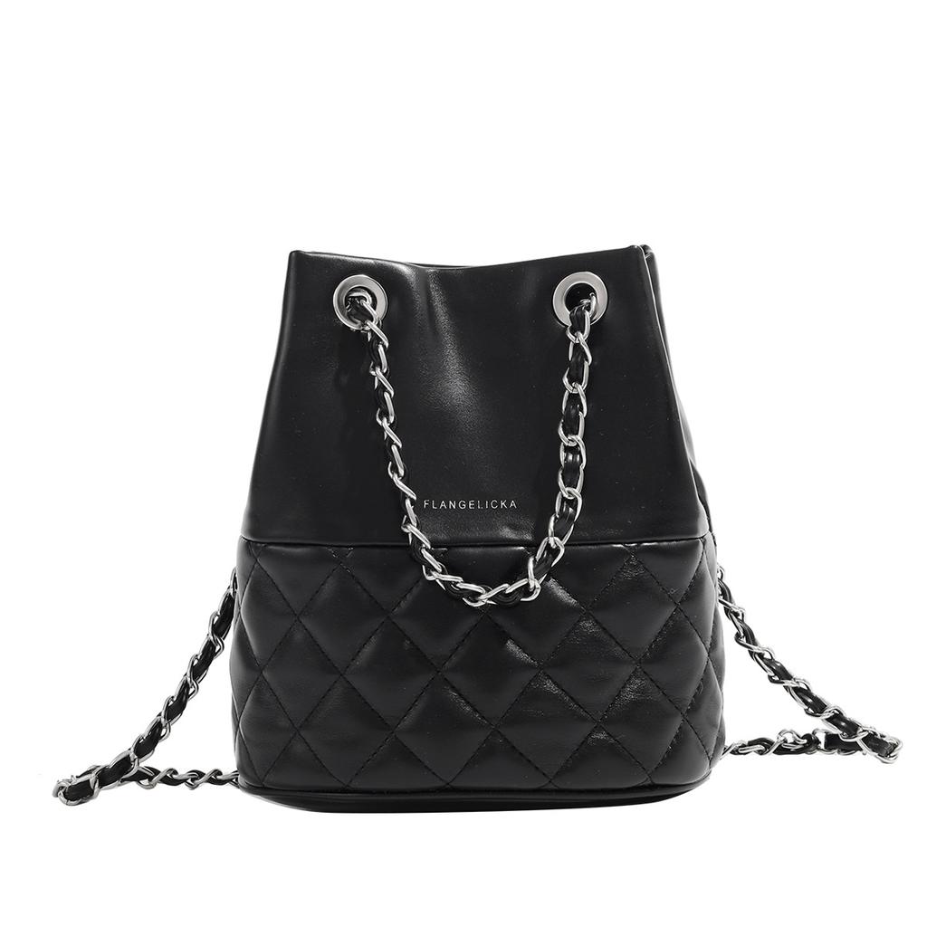 Xiaoxiang Fengshui Bucket Bag Women's Korean Style Ins Popular Diamond Chain Commuter Shoulder Bag Premium Texture Crossbody Bag