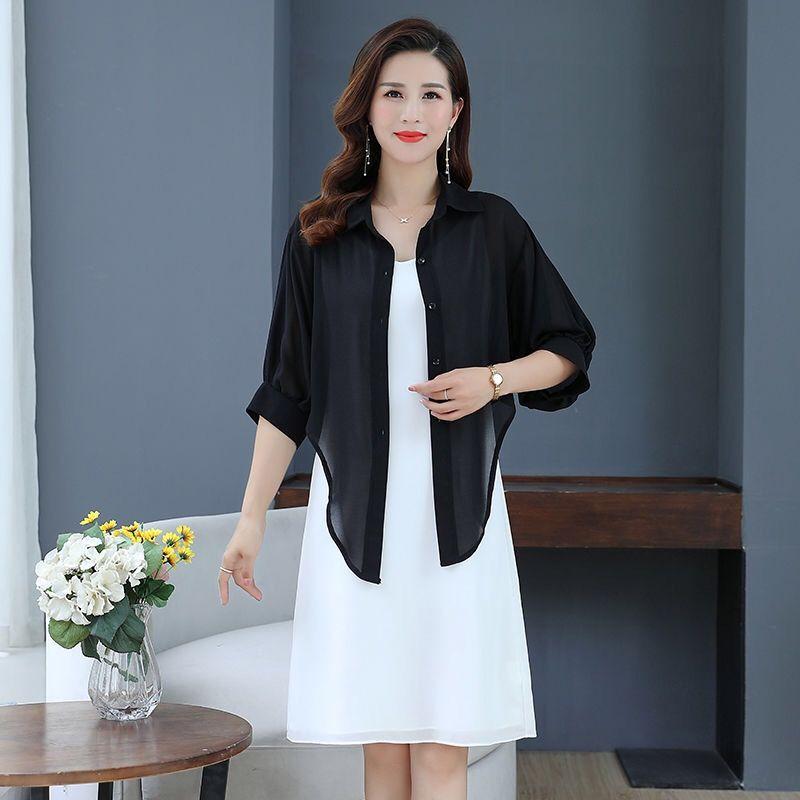 Large Size Female Chiffon Shirt Outside Cardigan Summer Bow Sunscreen Clothes Air Conditioning Shirt Small Shawl Top