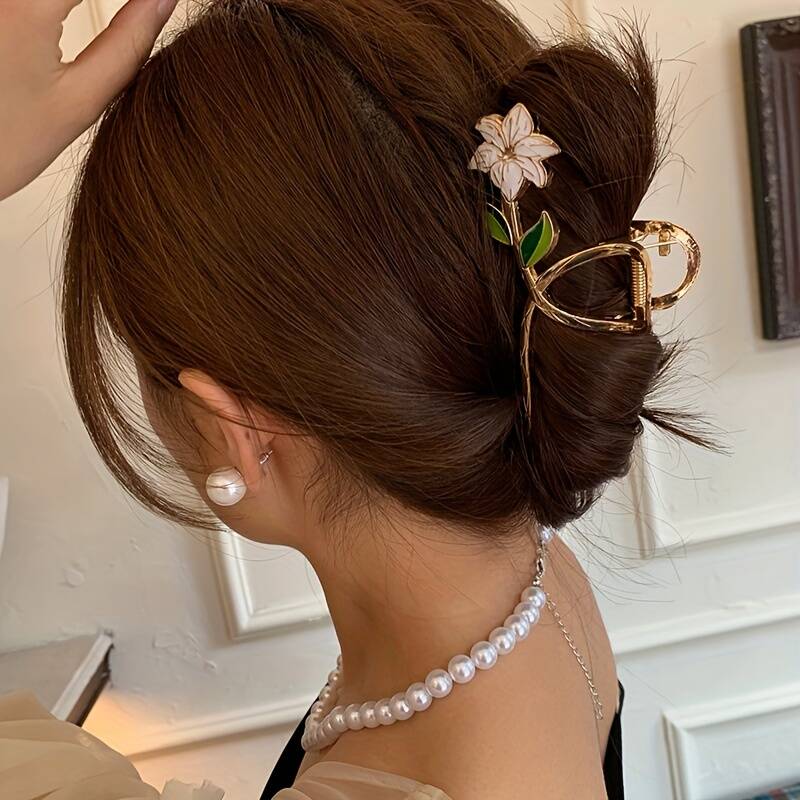Flower Metal Hair Claw For Women Gold Silver Cross Crab Hair Clip Korean Elegant Hairpin Girl Hair Accessories