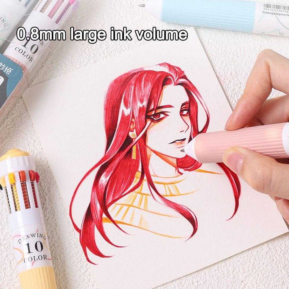 3Pcs Creative 10 Color Ballpoint Pen 0.8mm Colorful Drawing Ballpoint Pen Mechanical Press Pen Student Gifts