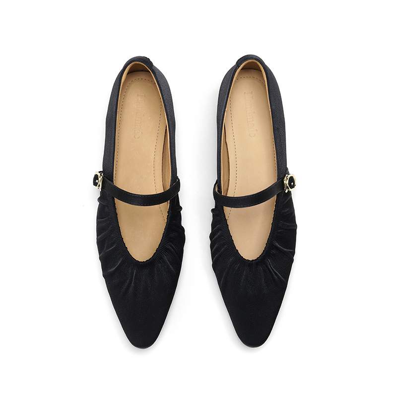 Krazing Pot Sheep Skin Summer Spring Autumn Low Heels Women Square Toe Mary Janes Shallow Pleated Decoration Pumps
