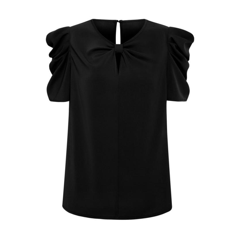 

Women s Solid Color Bubble Sleeve Bow V-neck Slim Peplum Shirt Top 2XL