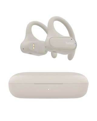 Bezprzewodowe słuchawki Belkin z otwartymi uszami, które nie blokują Twojego słuchu, zapewniające uczucie braku słuchawek, Bluetooth do 26 godzin odtwarzania i odporne na pot, z dużym średnicą, kontrolą szumów, piaskowe