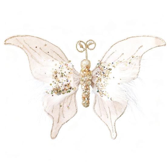 Glitter Butterfly Christmas Ornaments Artificial 3D Sequined Butterfly with Feather for Christmas Tree Crafts Flower Bouquets Fairy Garden Home Decor