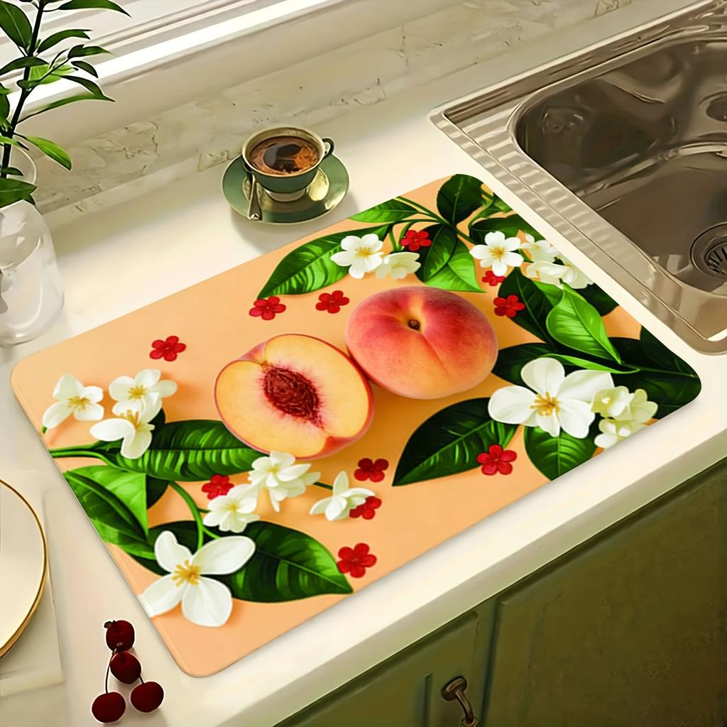 1Pcs Rubber Drying Mat With Absorbent Print For Coffee Shop Restaurant Kitchen Carpet Tableware Durable Diatom Mud Table Mat Pet Mat Coffeeware