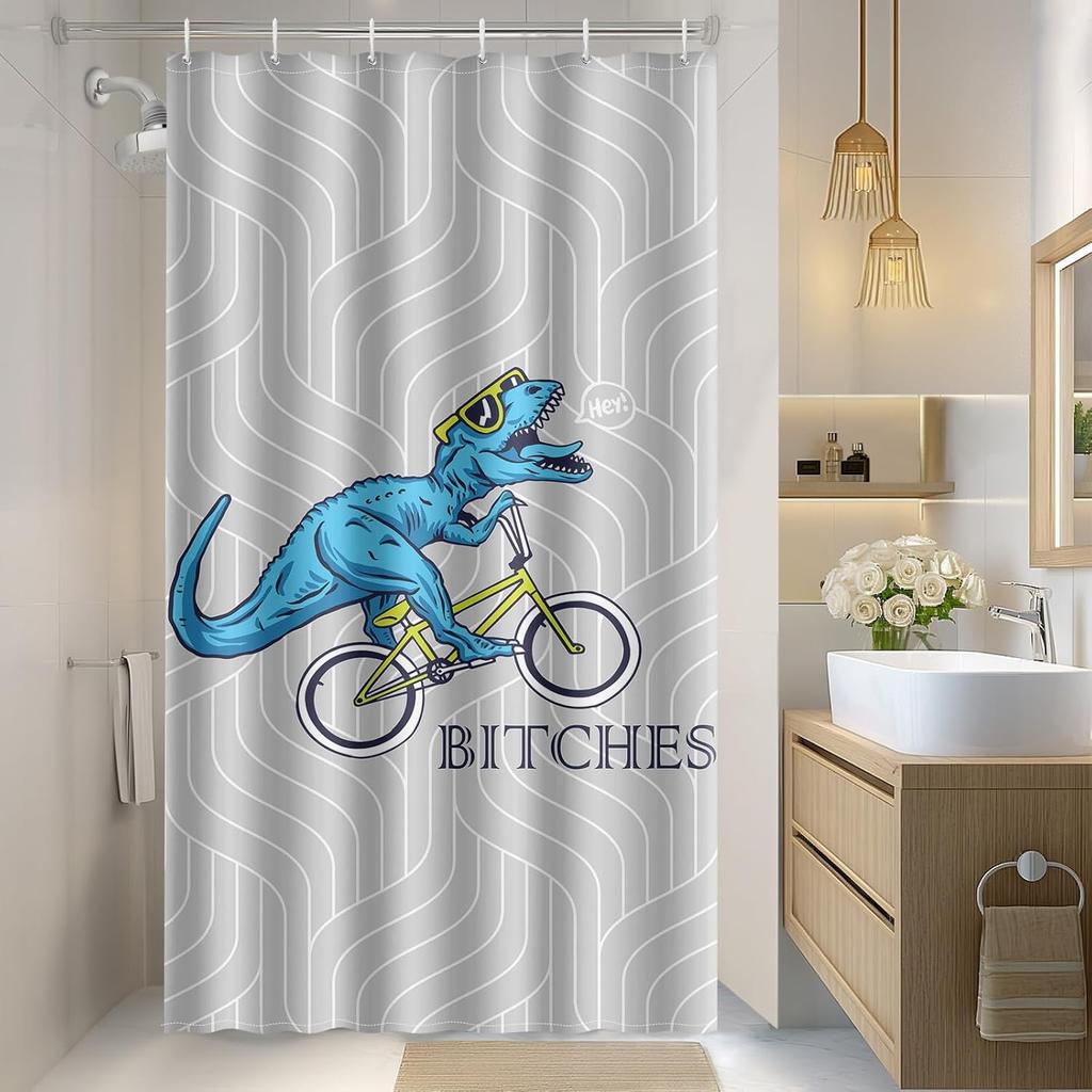 Funny Cat Shower Curtains Cute Cat Riding Whale Shark Fantasy Jellyfish Fun Shower Curtain Set with Kids Bathroom