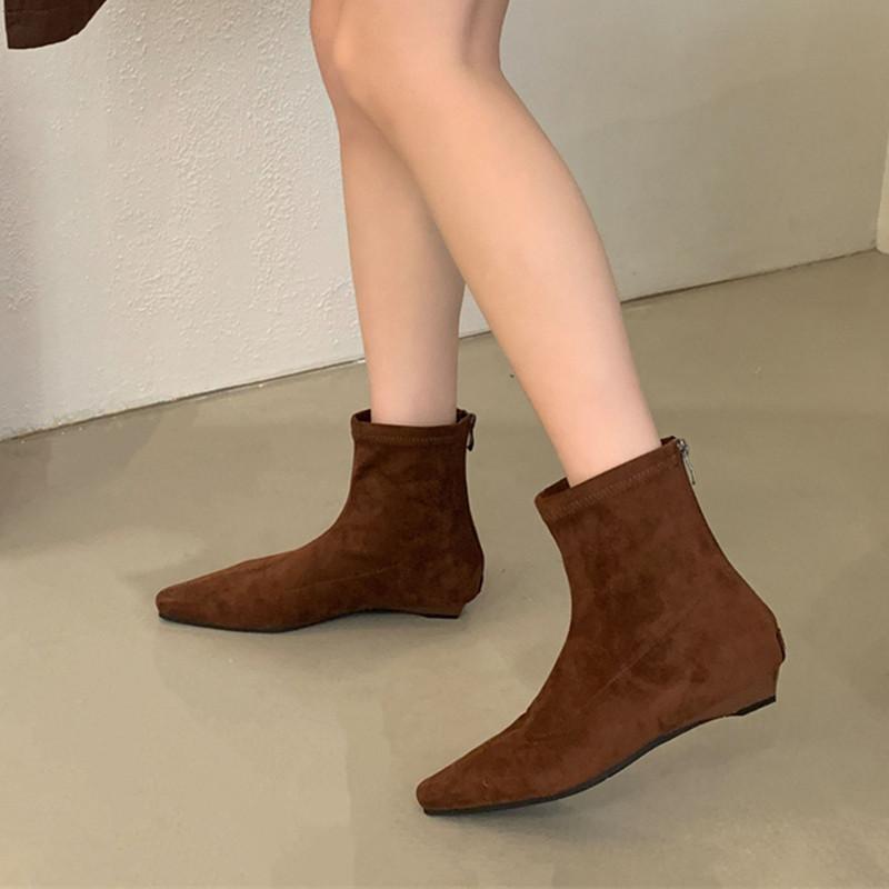 

Bailamos Brand Женские ботильоны из замши, теплые, зимние, с квадратным носком, повседневные, челси, трендовые, на низком каблуке, женские зимние ботинки 39 коричневый