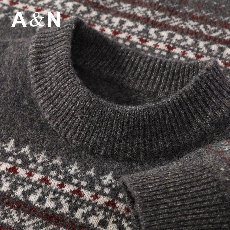 Antonio Men s Heavyweight 100% Wool Jacquard Round Neck Sweater 2XL
