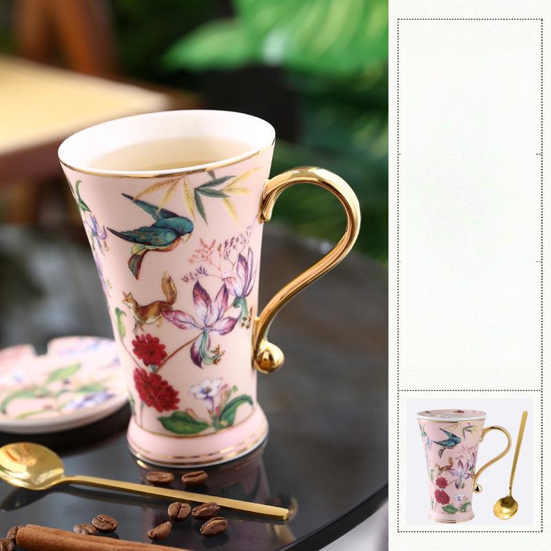 

Ins Rustic Ceramic Mug with Lid and Spoon Water Cup Light Luxury Female Household Cup Male Simple Creative 301-400ml