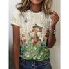 Women's Tee - Tabby Cat In Flower Meadow Graphic, Whimsical Garden Print Design for Casual Daily Wear