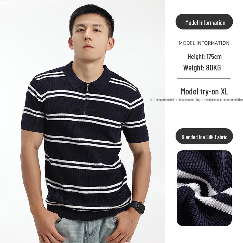 

Мужская вязаная рубашка-поло с коротким рукавом - Стиль Old Money Business Casual XL королевский синий