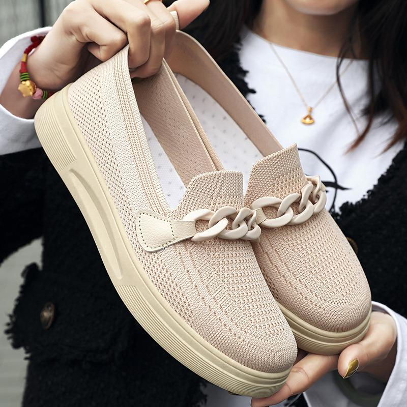 Shoes Women's casual shoes Women's shoes Soft sole Comfortable mother shoes Flying woven breathable mesh shoes One pedal Women's single shoes