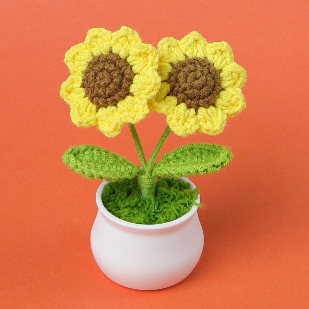 Hand-Knitted Wool Fake Flowers Set: Sunflower, Carnation, Tulip - Desktop Decor, Teacher/Student Gift, Everlasting Bouquet