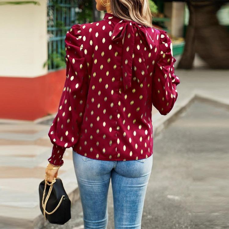 Women Loose Printed Blouses Long Sleeve Round Neck Commuting Autumn Winter
