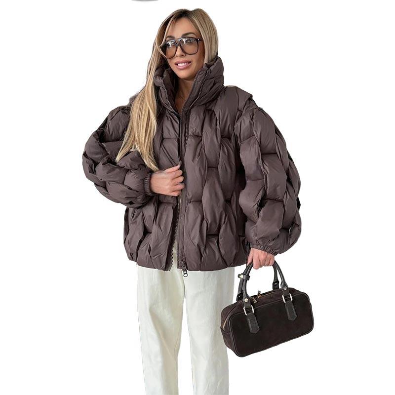 Stand-up Collar Zipper Rhombic Cotton-padded Jacket Women's Solid Color Winter Padded Jacket To Keep Warm Short Tops Colors To Choose From Jackets