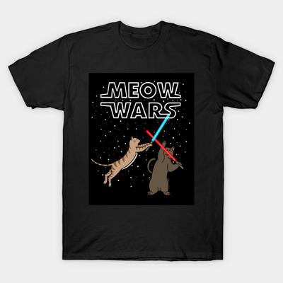 Men Black Print T-shirt Meow Wars No-Cut Transfer Paper Print Cotton Tshirt