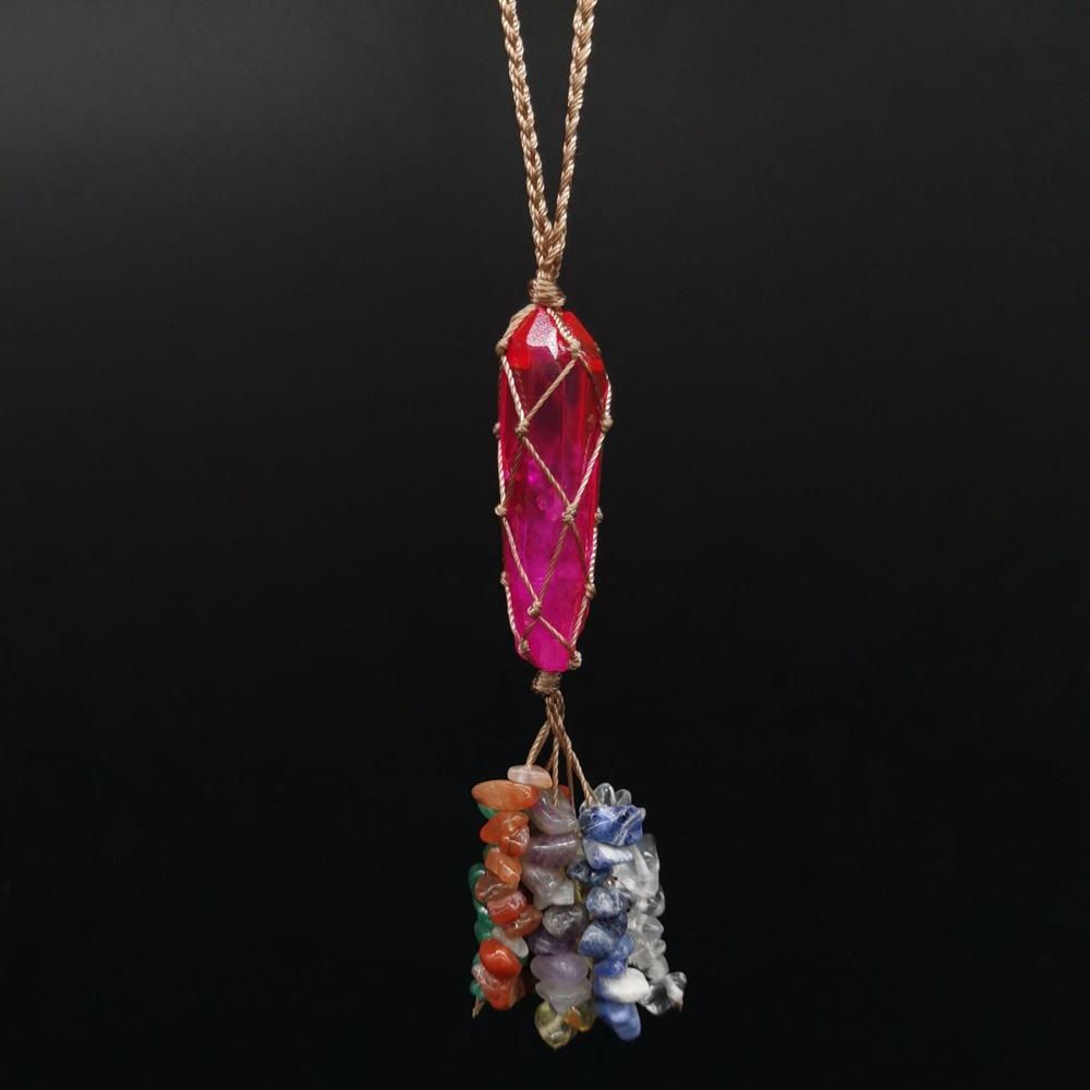 

Natural Crystal Column Woven Mesh Pocket Pendant Car Hanging Bag Accessories G15