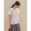 INMAN Women's Tie-Waist Ruffle Puff Sleeve Cotton Shirt