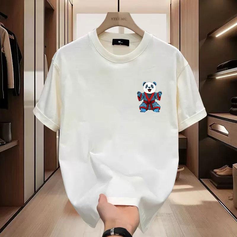 2025 Spring Summer Heavyweight T-Shirt Men s Top Hong Kong Style T-Shirt Versatile Simple Top Couple Outfit Comfortable Tee Shirt S белый 980₽