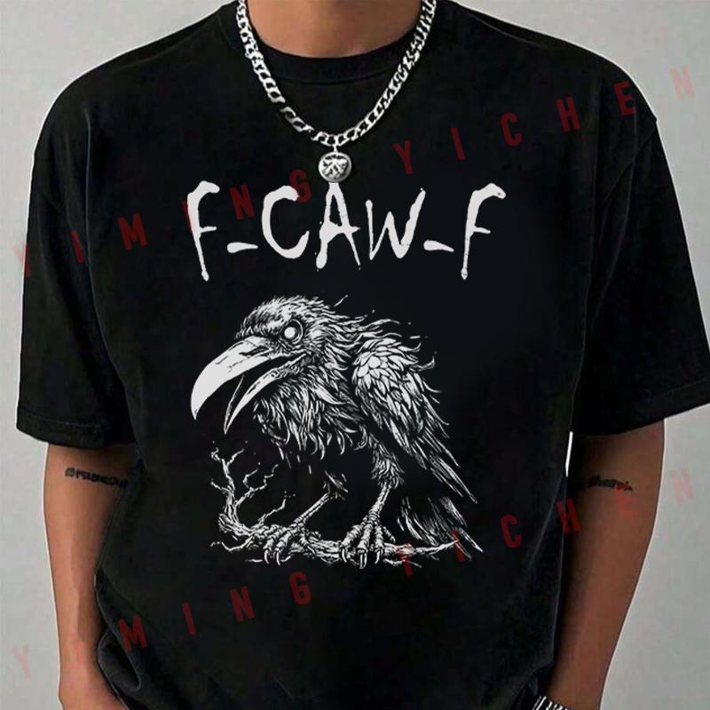F Caw F Black Crow Graphic T-Shirt Moto Riders Summer Men's Casual O-Neck Tops Tee 2026