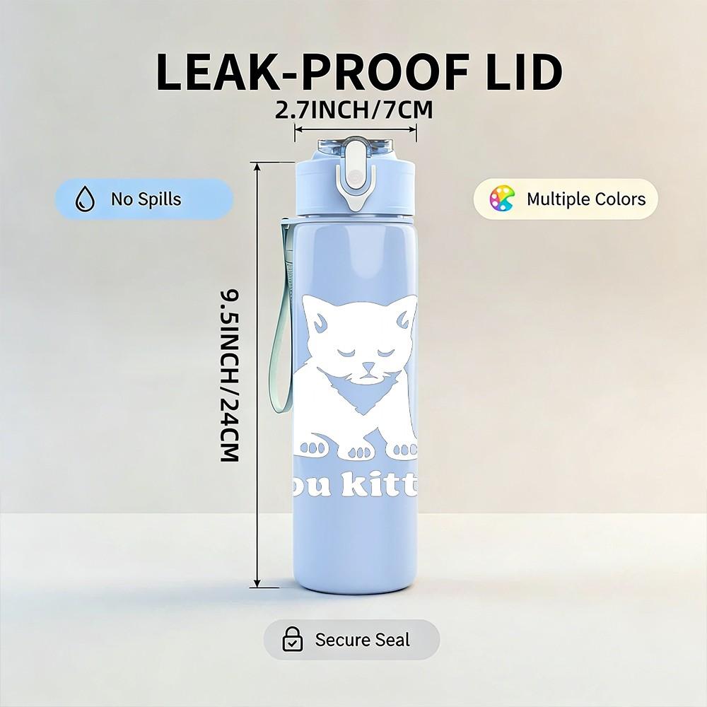 1PC Are You Kitten Me Light Cat 750ml Color Plastic Sports Water Bottle Leakproof Flip Straw Lid Suitable for Sports Office Home Use