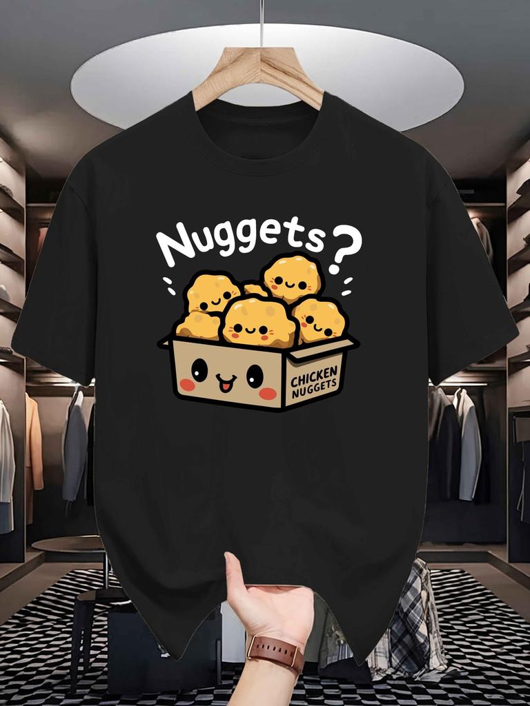 Unisex Crew Neck Tee Chicken Nuggets Cute Cartoon Graphic Print Soft Cotton Loose Short Sleeve Summer Casual Male Streetwear Tops