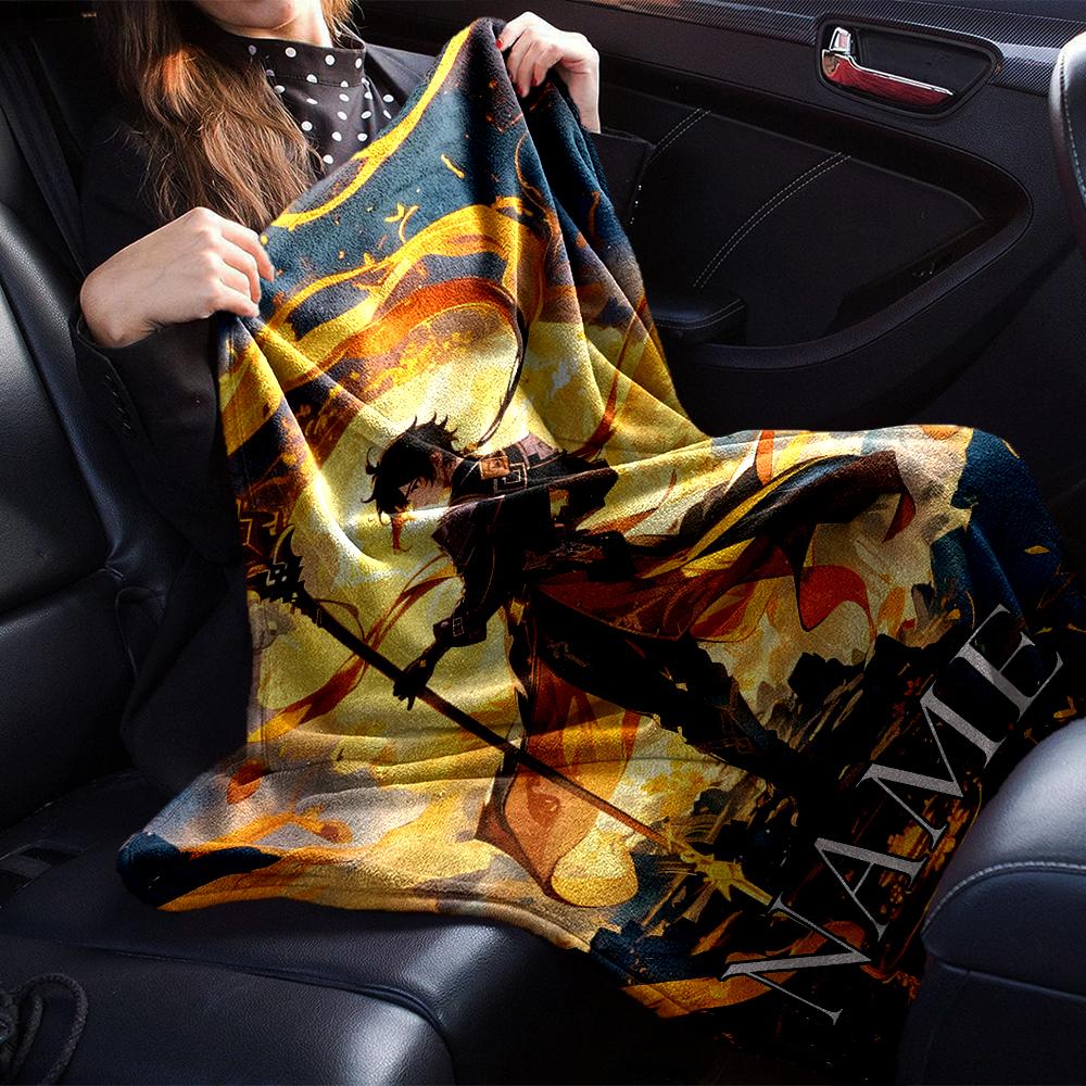 Customiz Name Personality Genshin Impact characters  Blanket Soft &Warm Sofa Office Bed Travel Lunch Break Blanket, Gift Suitable All Seasons