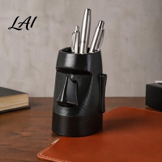 Desk Storage Box Resin Glass Stand Pen Holder Moai Statue Pencil Container Glasses Stationery Organizer Eyeglass Display Rack for Home Office
