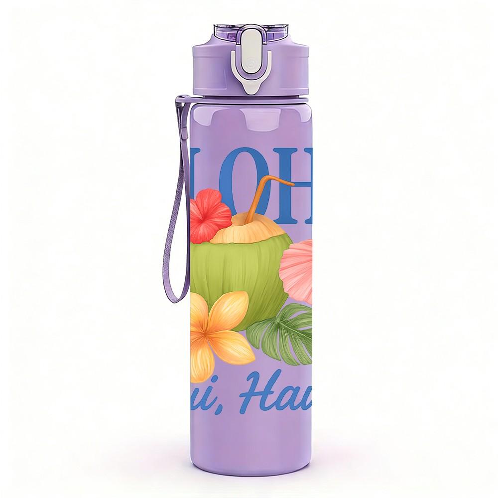 1PC Aloha Hawaii Quote 750ml Color Plastic Sports Water Bottle Leakproof Flip Straw Lid Suitable for Sports Office Home Use