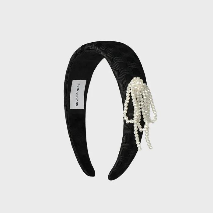 pearl ribbon hair band black