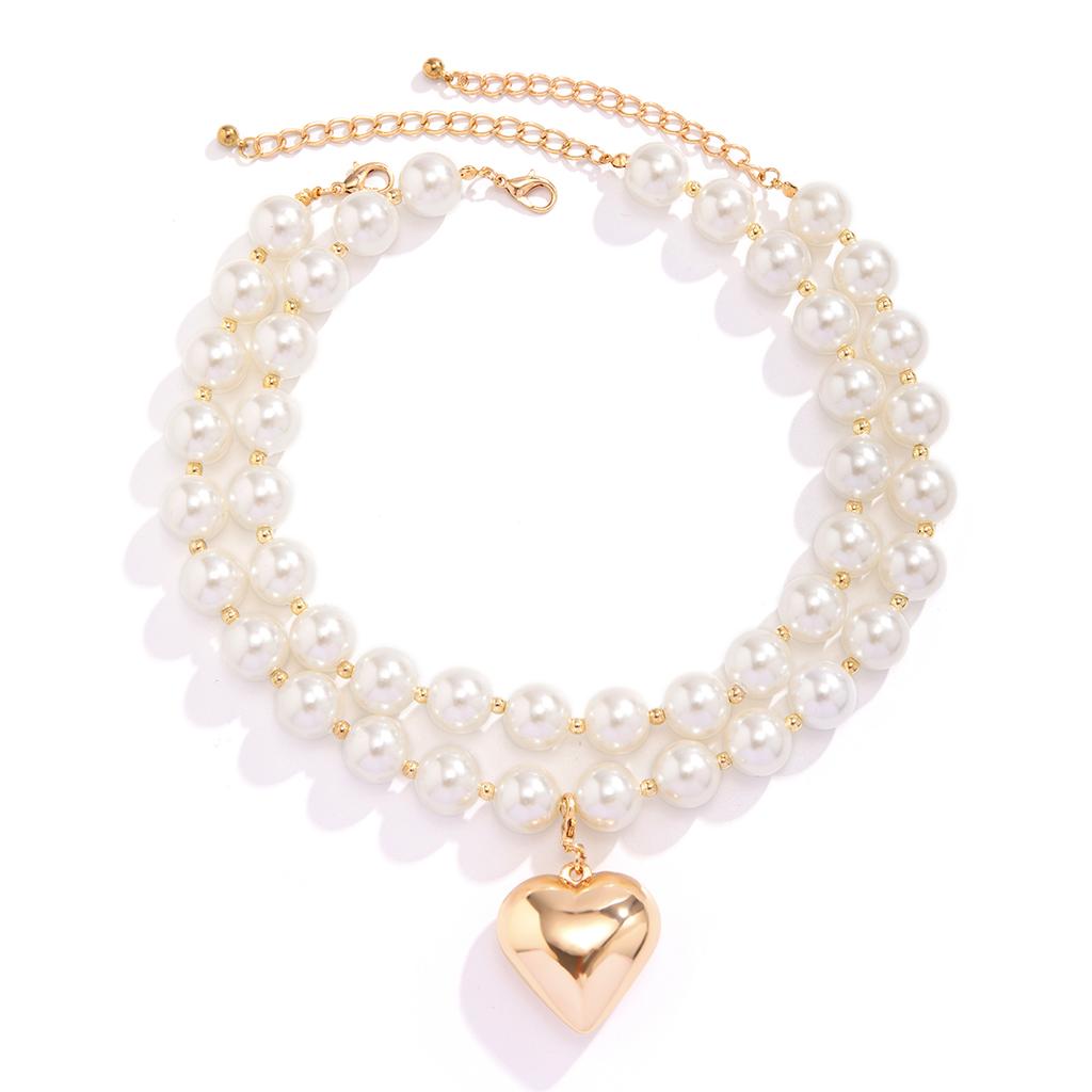 2 Stück Elegante Goth Imitation Perlen Kette Halskette für Damen Vintage Liebesherz Anhänger Choker Y2K Schmuck Hochzeits Accessoires