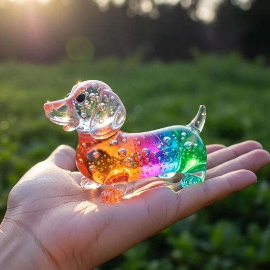 Colorful Glass Dog Ornaments Rainbow Gradient Puppy Figurines Decorative Dog Sculpture Gift for Holidays Birthdays