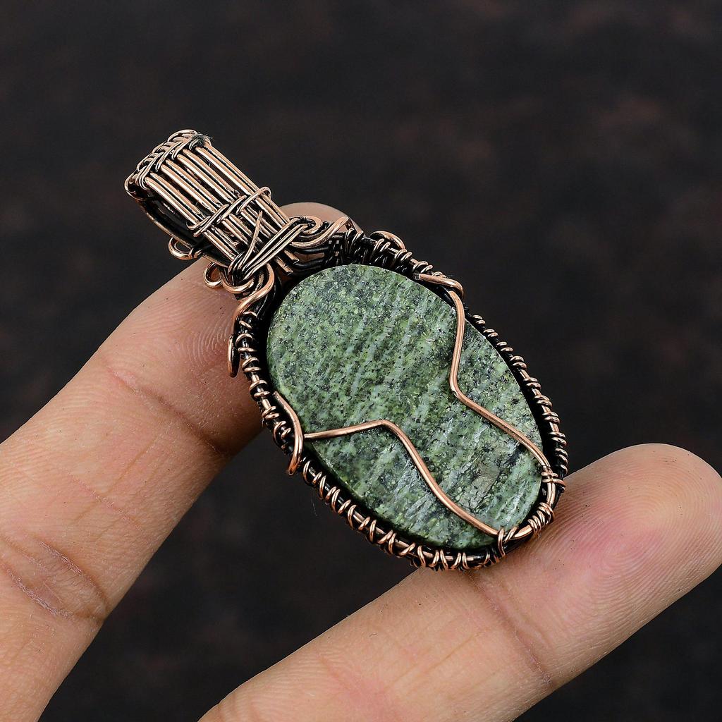 Green Swiss Opal Pendant Copper Wire Wrapped Gemstone Pendant Copper Designer Jewelry Handmade Pendant Wire Jewelry For Gift Healing Stone