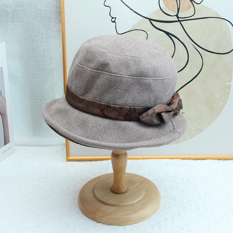 Middle-aged and elderly hat female autumn and winter old lady grandma foreign style cloth hat casual warm bucket hat mother old man basin hat