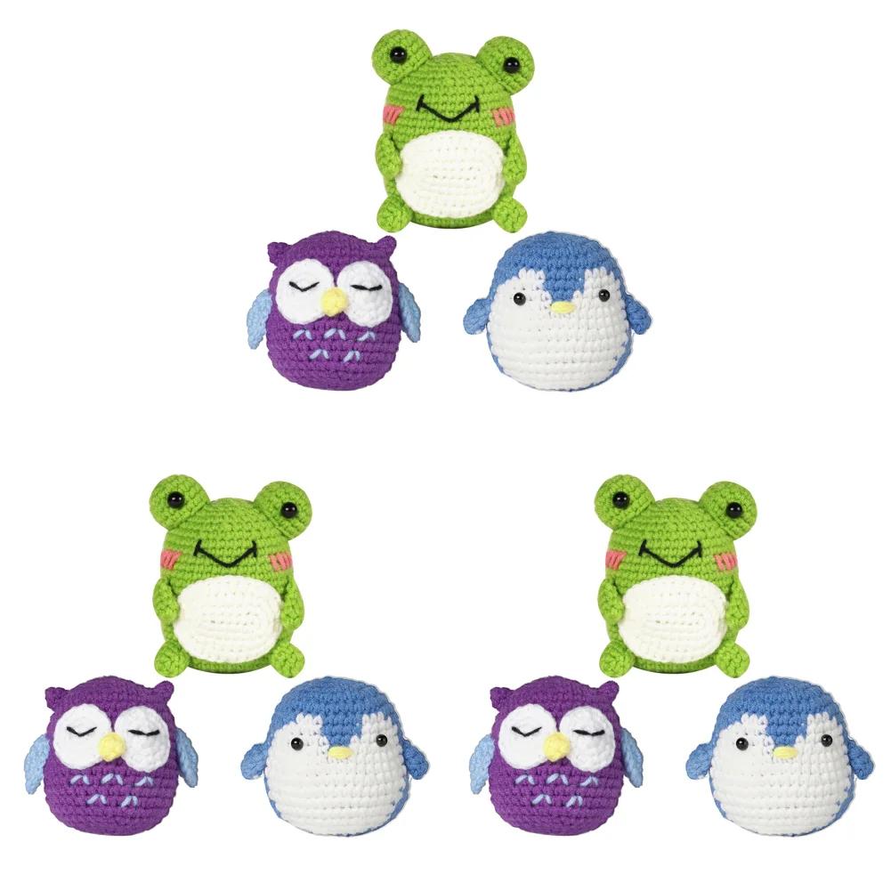 3-teiliges Häkelset für Anfänger Frosch/Eule/Pinguin Komplettes Häkelset mit detaillierten Anleitungen Niedliches Tier-Häkelset zum Selbermachen