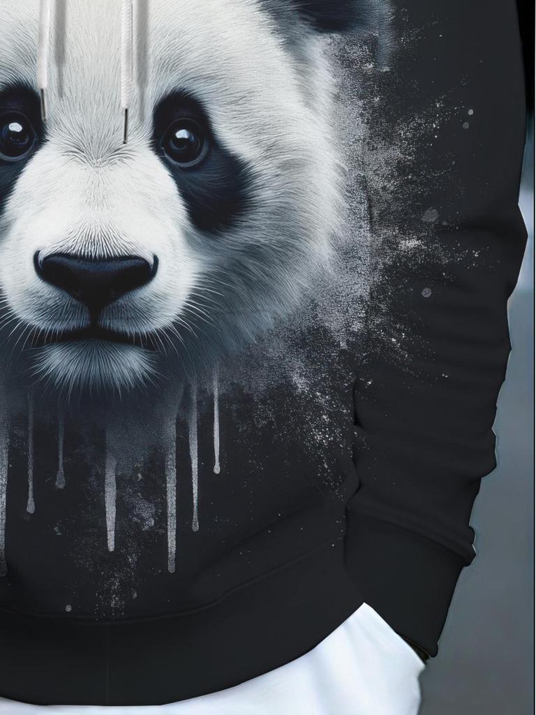 Men's Novelty Fashion Casual Hooded Sweatshirt, Blending Modern Minimalism with Street Style, Featuring a Trendy High-Quality Panda Print. Cool,