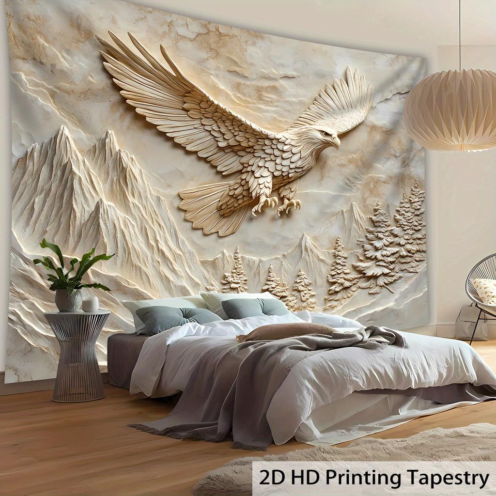1Pc - Ultra Large Size- 2D Printing Exquisite Eagle Relief Landscape Photo Huge Digital Printing Tapestry, Aesthetic High-Defini