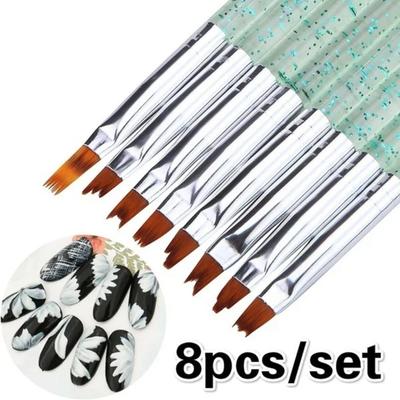 8pcs Nail Art Brush Pen Acrylic Powder French Gradient Color UV Gel Tips Decoration Painting Brushes Set